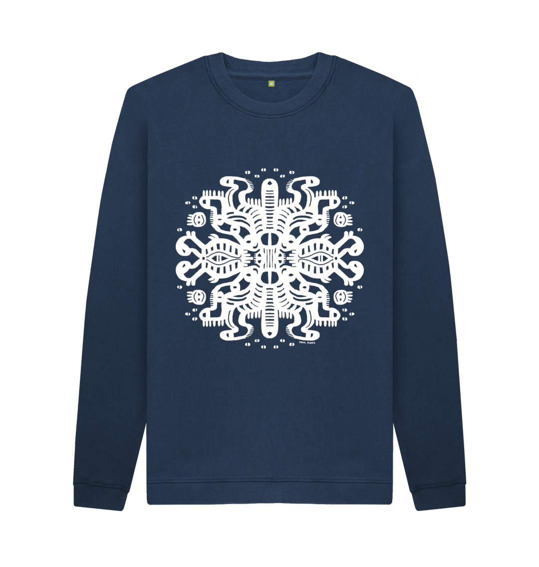 Navy Blue Printed Sweater Front