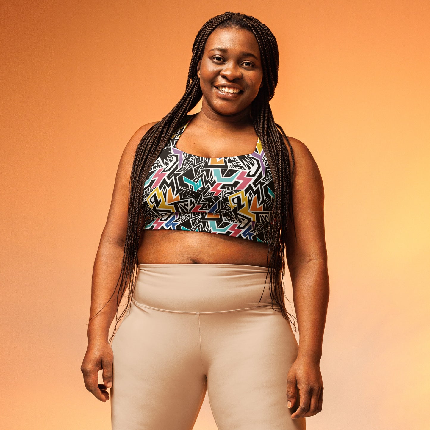 White, black, and rainbow Smile At Life crop top sports bra – Fowl Plays Print Emporium. plus size sports bra