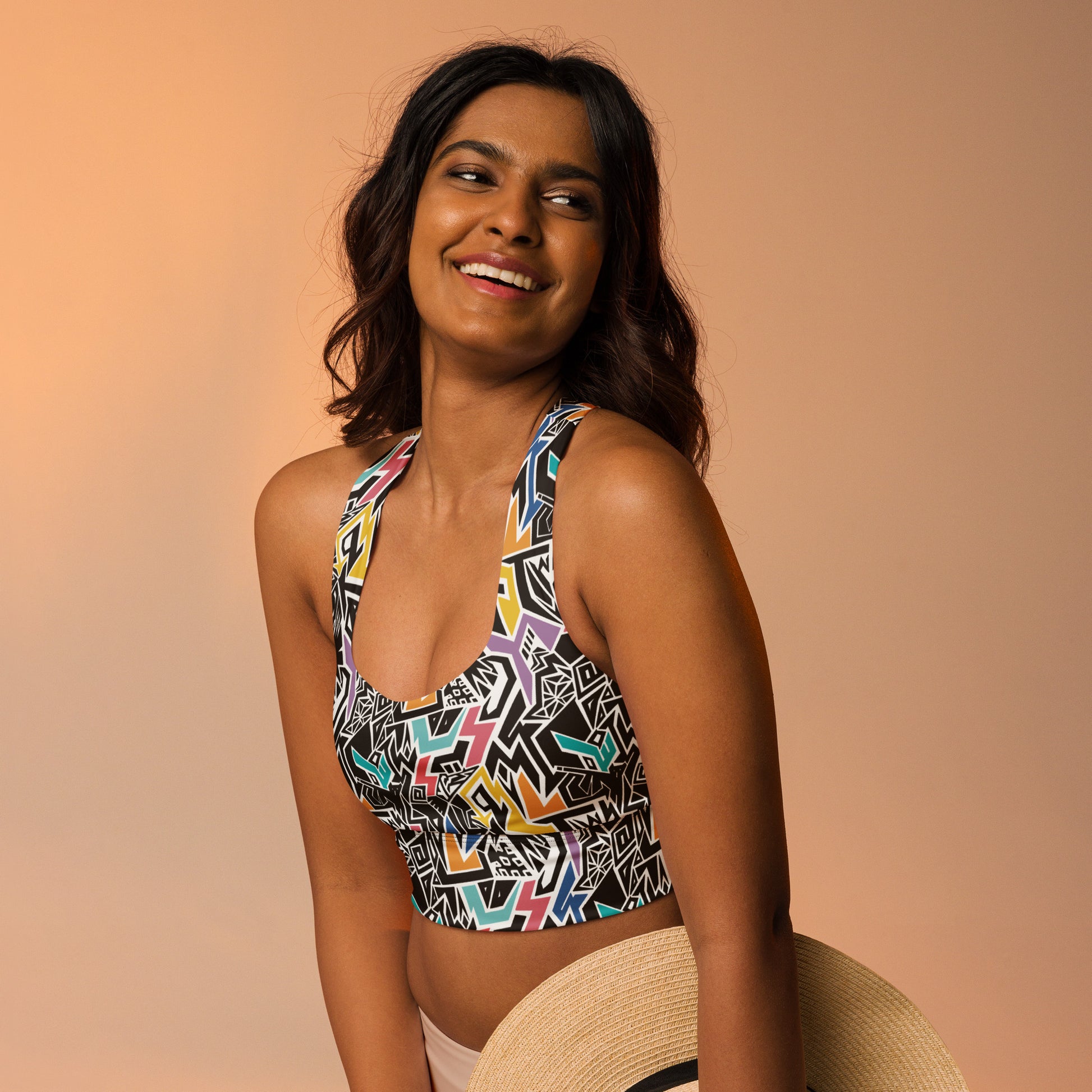 White, black, and rainbow Smile At Life crop top sports bra – Fowl Plays Print Emporium