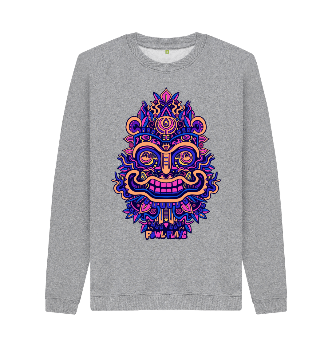 Light Heather Smiling Mask Organic Cotton Unisex Sweater Purple Print