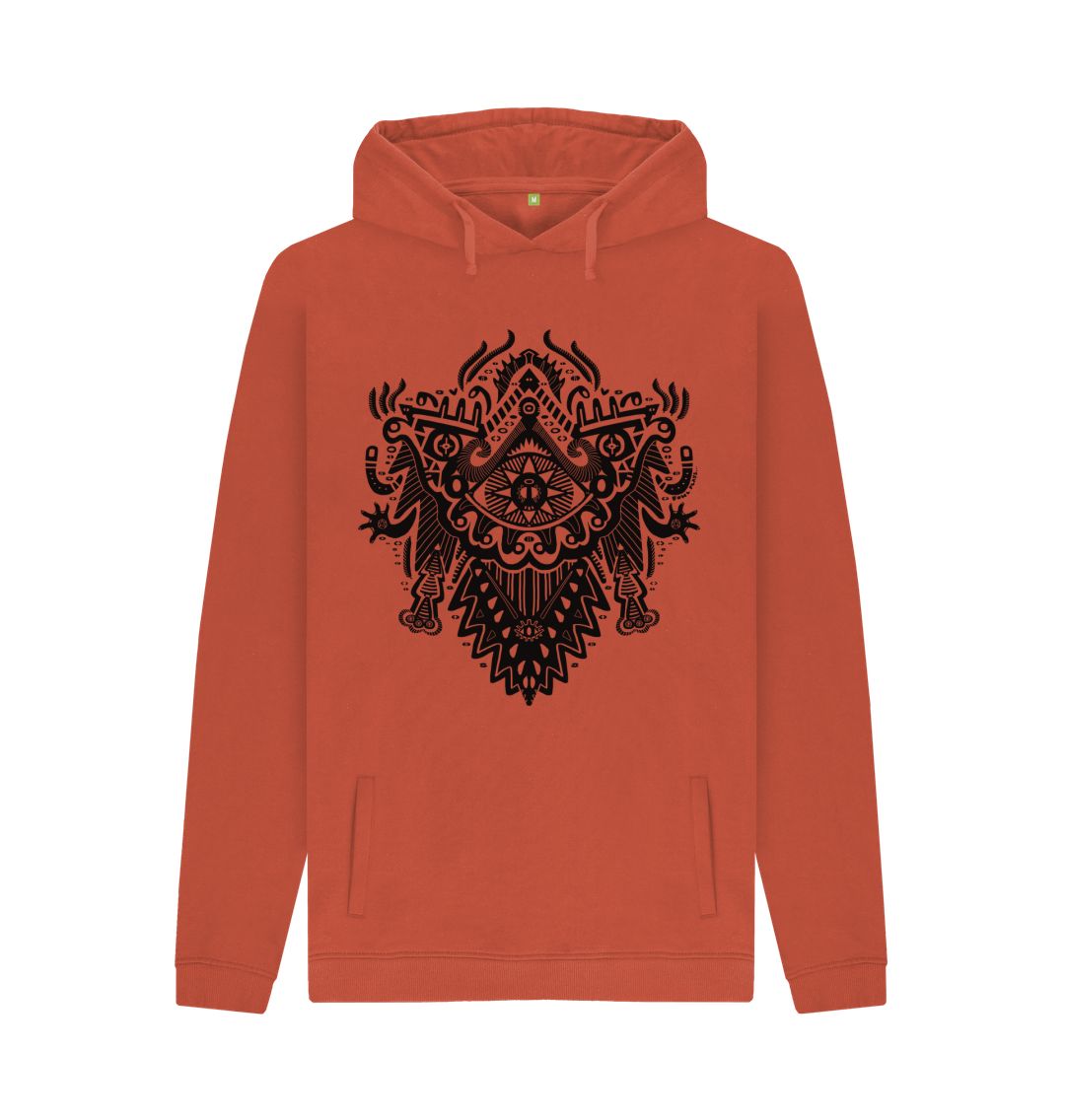 Organic Cotton Rust Hoodie featuring Witch Doctor by Fowl Plays - Sustainable Fashion and Art At Fowl Plays.