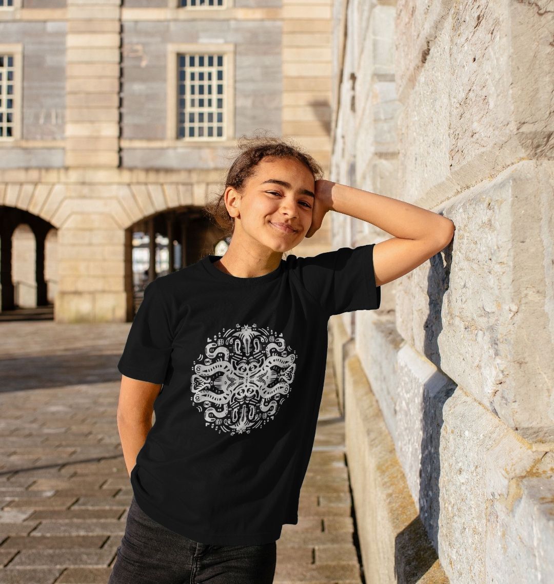 Organic Cotton Black Kids T-shirt featuring Squid Games White by Fowl Plays - Sustainable Fashion and Art At Fowl Plays