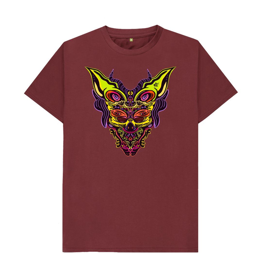 Organic Cotton Red Wine T-shirt featuring Cyberpunk Dog Boy by Fowl Plays - Sustainable Fashion and Art At Fowl Plays