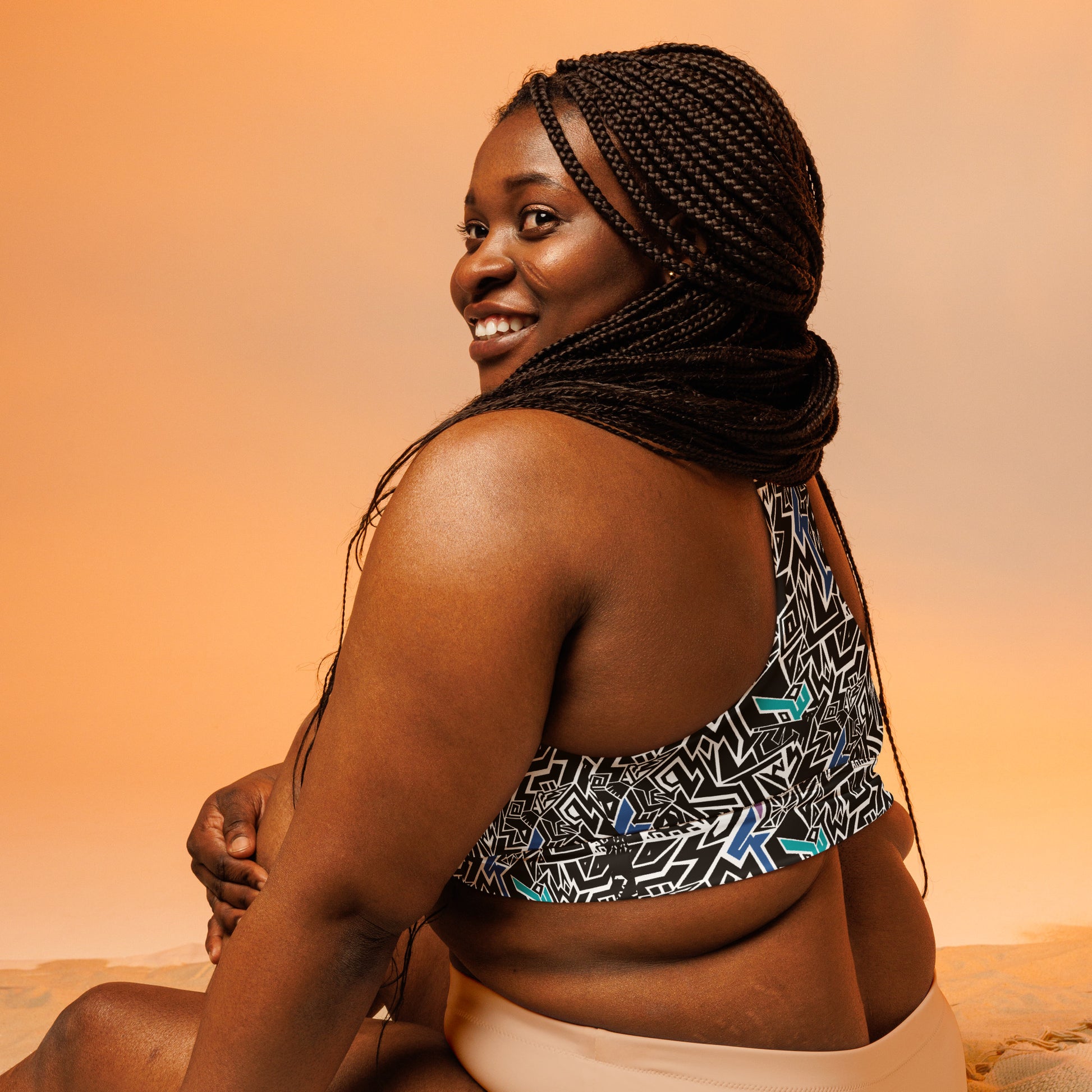 White, black, and purple Smile At Life crop top sports bra – Fowl Plays Print Emporium. back of plus size sports bra