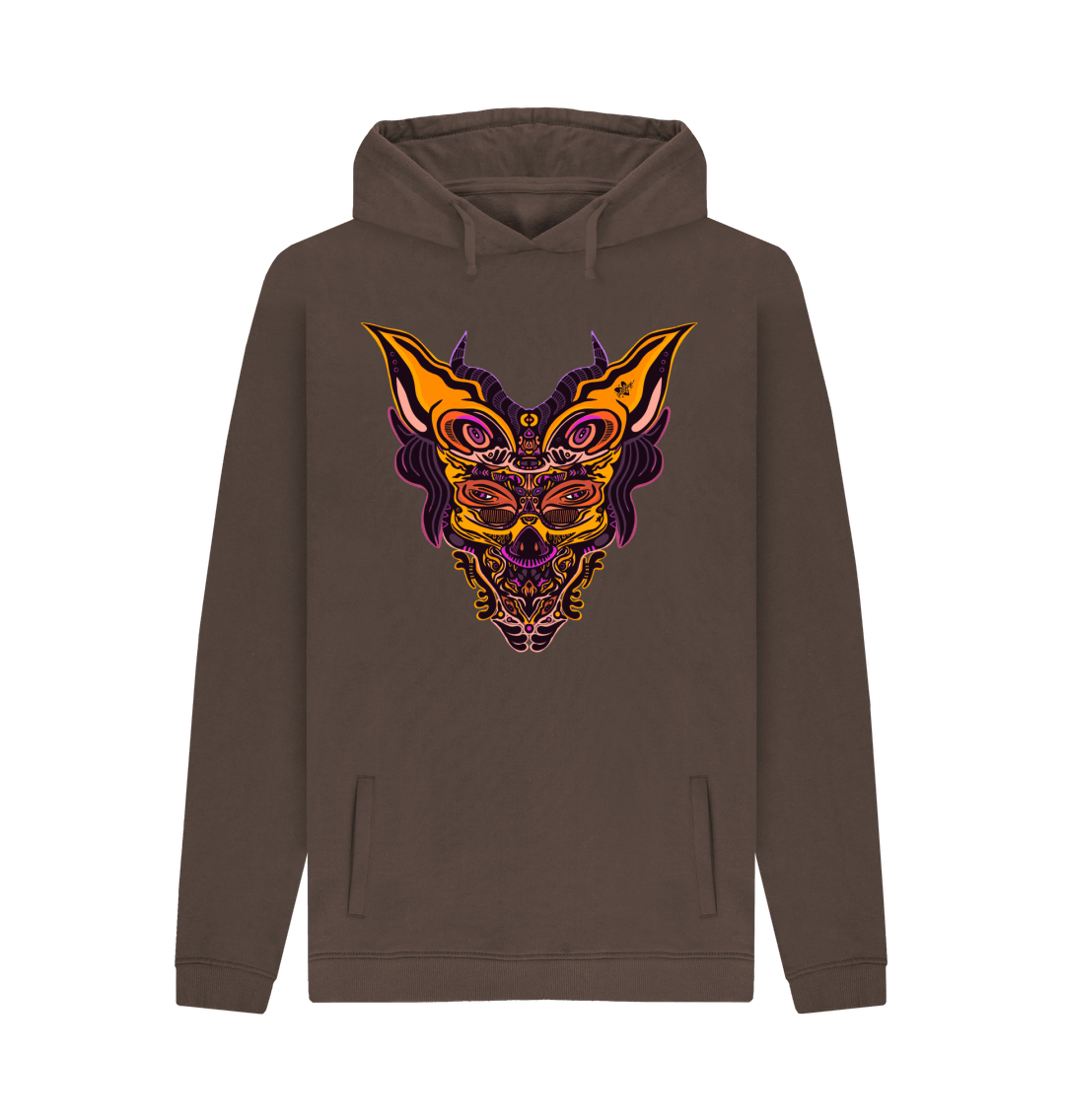 Organic Cotton Chocolate Hoodie featuring Cyberpunk Dog Boy Rust by Fowl Plays - Sustainable Fashion and Art At Fowl Plays.