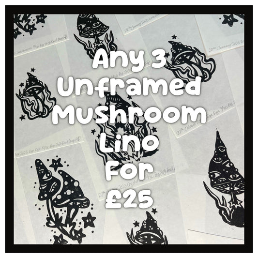 Unframed Mini Mushroom Lino Prints Bundle