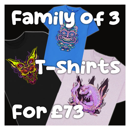 Small Family Bundle. Family of Three Bundle. Buy Any Two Adult T-Shirts + Any One Kids T-Shirts Save £7