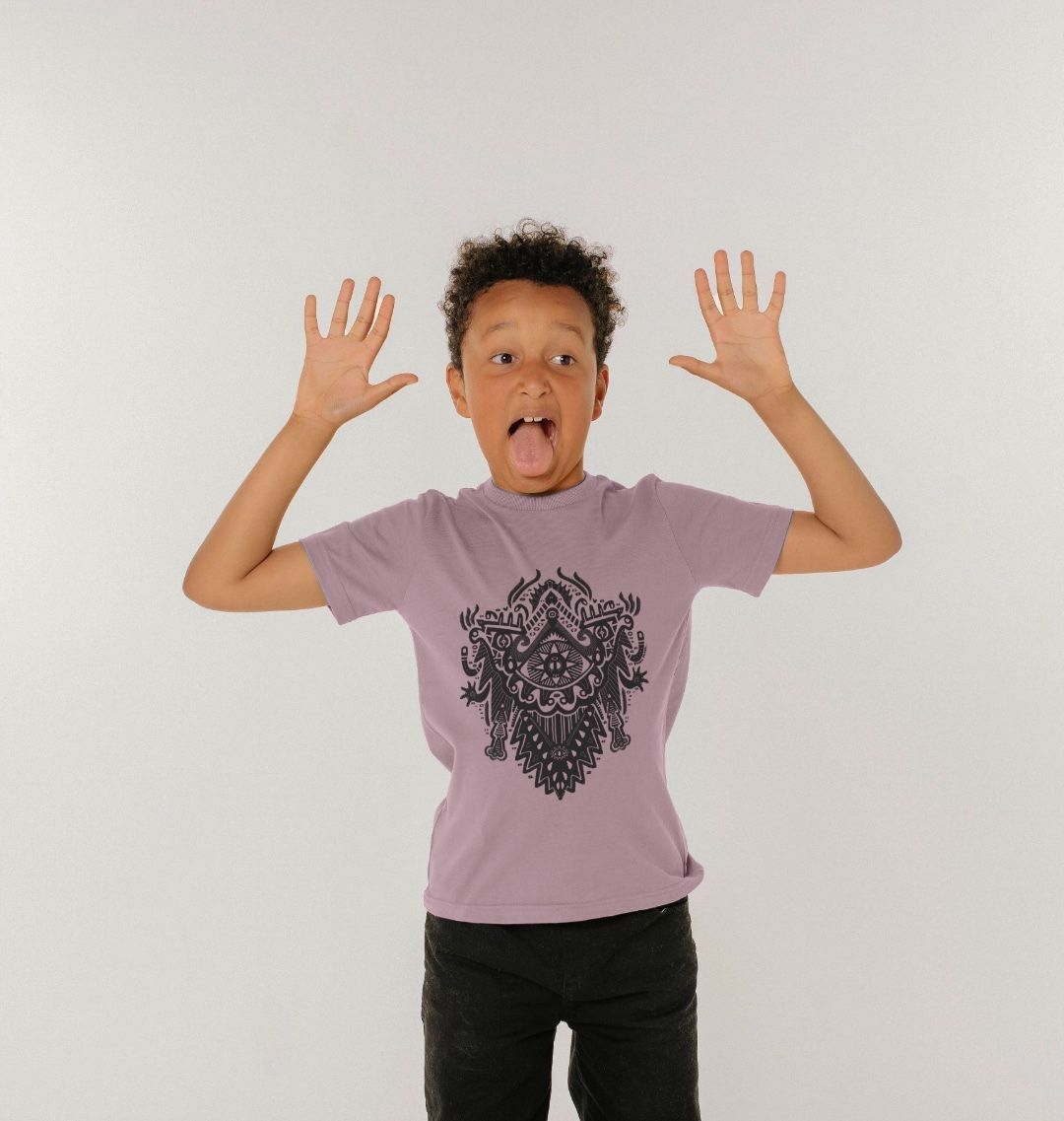 Organic Cotton Mauve Kids T-shirt featuring Witch Doctor by Fowl Plays - Sustainable Fashion and Art At Fowl Plays