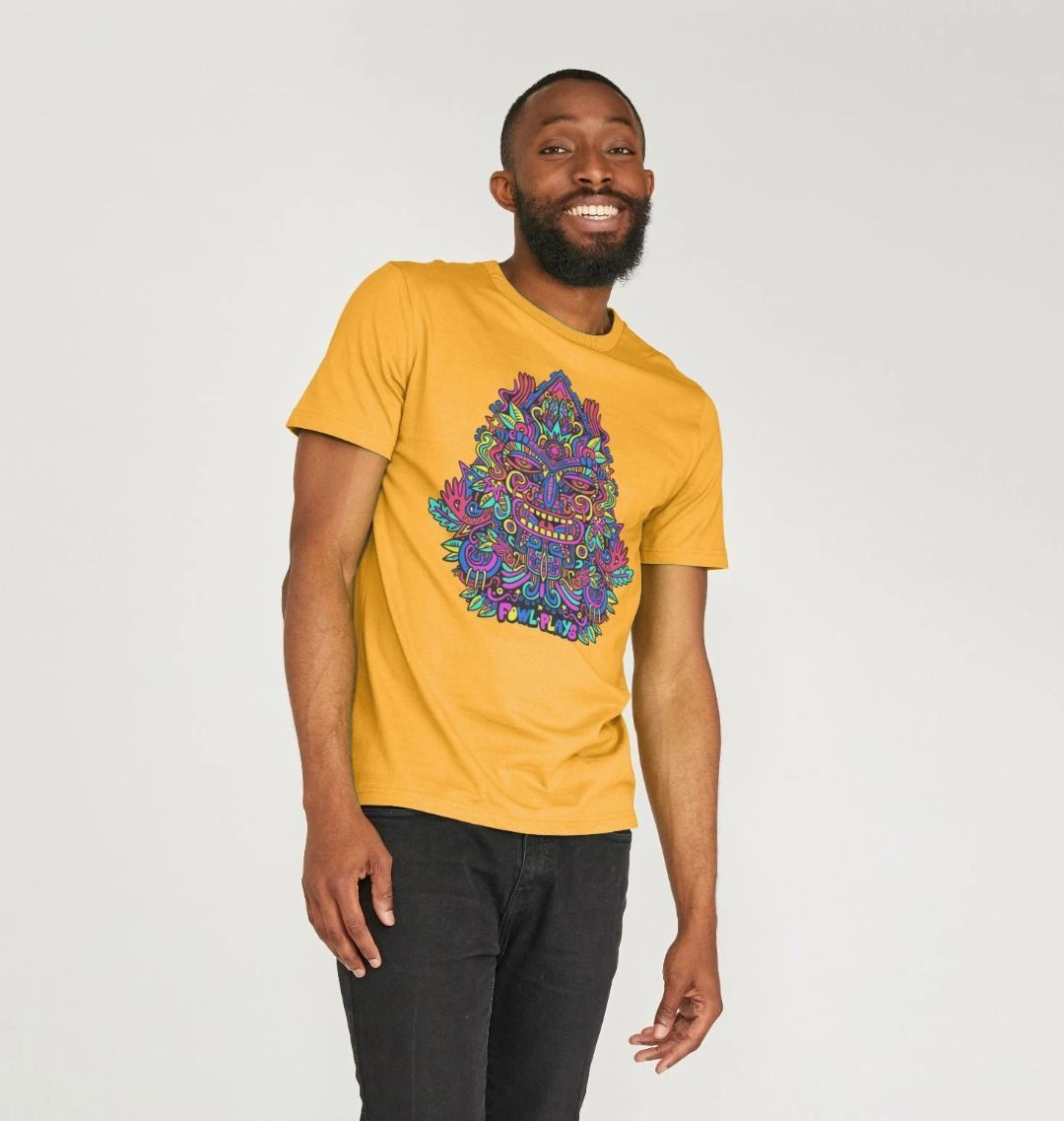 Organic Cotton Mustard T-shirt featuring Triangular Mask Primary by Fowl Plays - Sustainable Fashion and Art At Fowl Plays