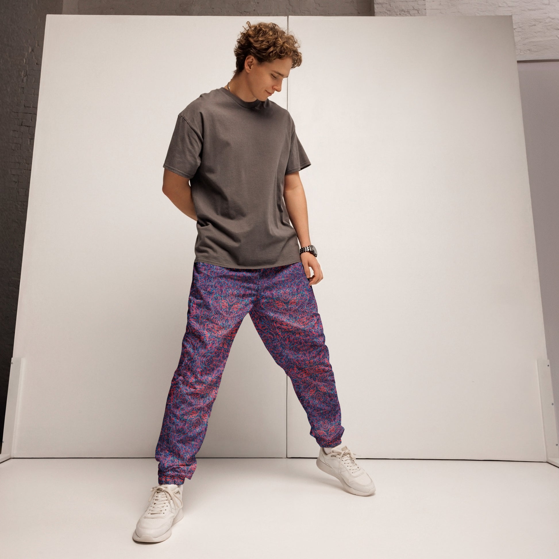 Blue and pink Kaleidoscope Mandala Joggers – unisex festival streetwear by Fowl Plays Print Emporium