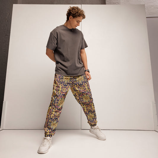 Blue, yellow, and pink Octopuses Garden Joggers – unisex festival streetwear by Fowl Plays Print Emporium