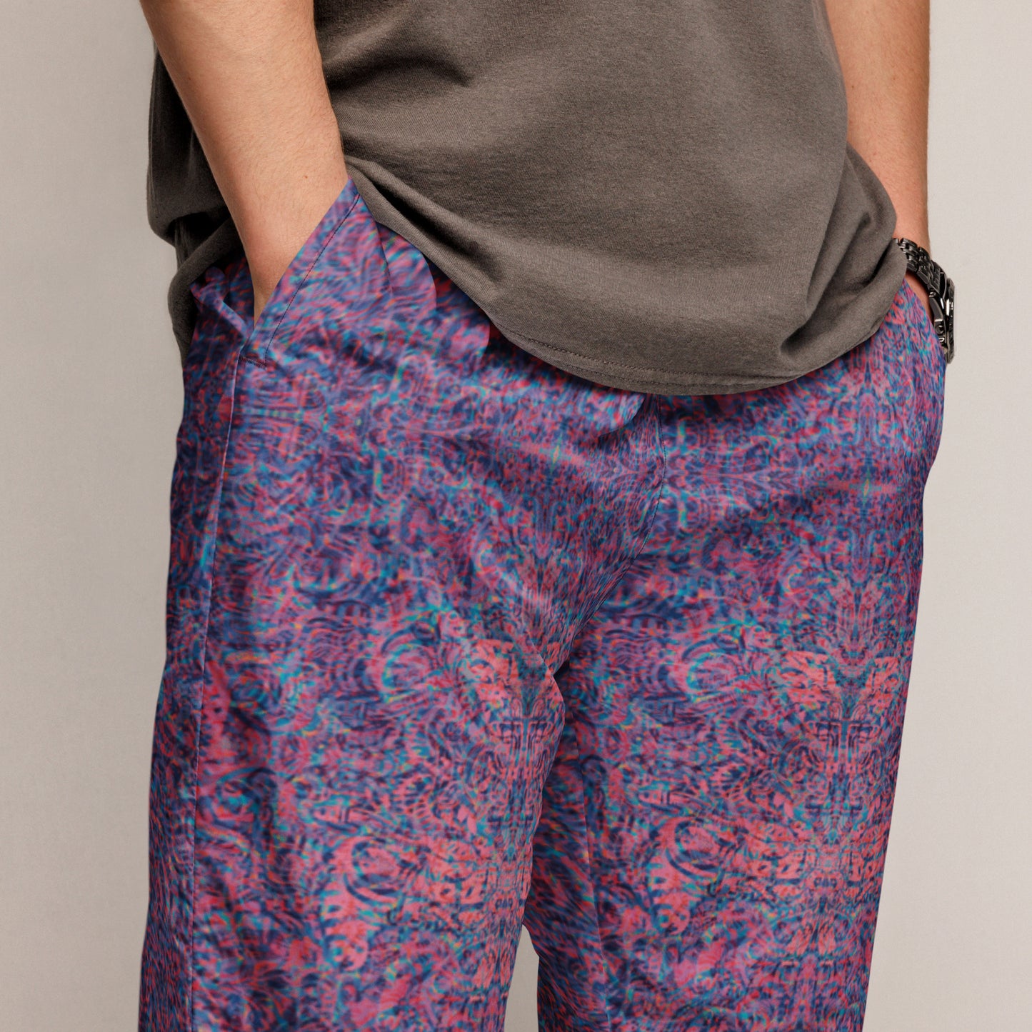 Blue and pink Kaleidoscope Mandala Joggers – unisex festival streetwear by Fowl Plays Print Emporium