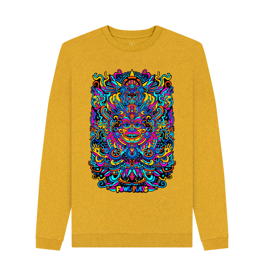 Sunflower Yellow Psychedelic Mask Unisex Organic Cotton Sweater