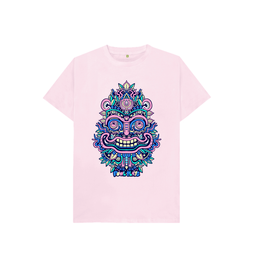 Organic Cotton Pink Kids T-shirt featuring Smiling Mask Pastel by Fowl Plays - Sustainable Fashion and Art At Fowl Plays