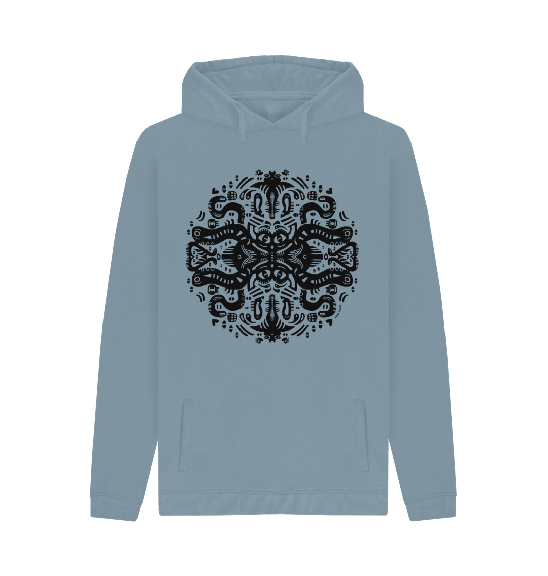 Organic Cotton Stone Blue Hoodie featuring Squid Games by Fowl Plays - Sustainable Fashion and Art At Fowl Plays.