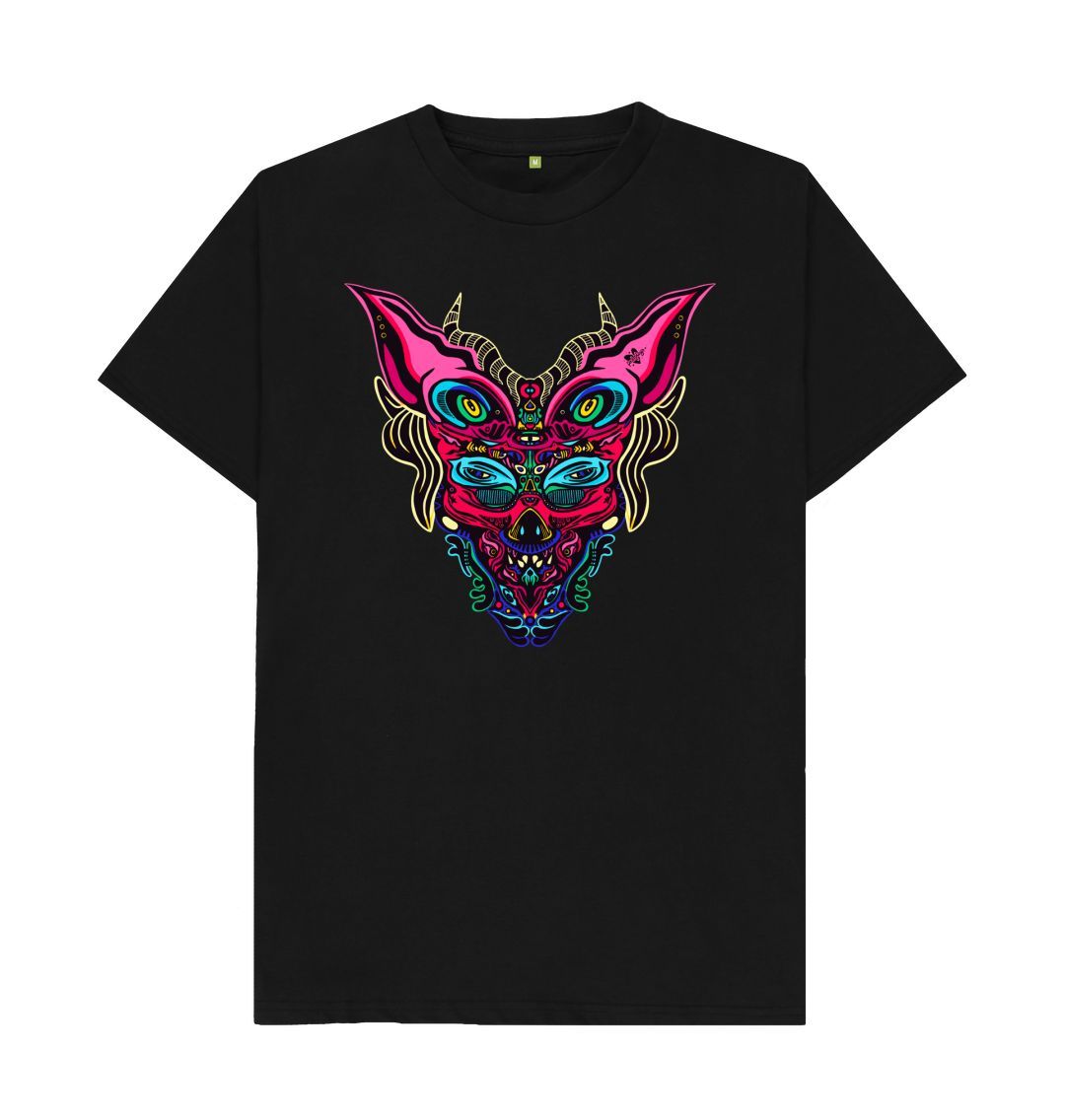 Organic Cotton Black T-shirt featuring Cyberpunk Dog Boy by Fowl Plays - Sustainable Fashion and Art At Fowl Plays