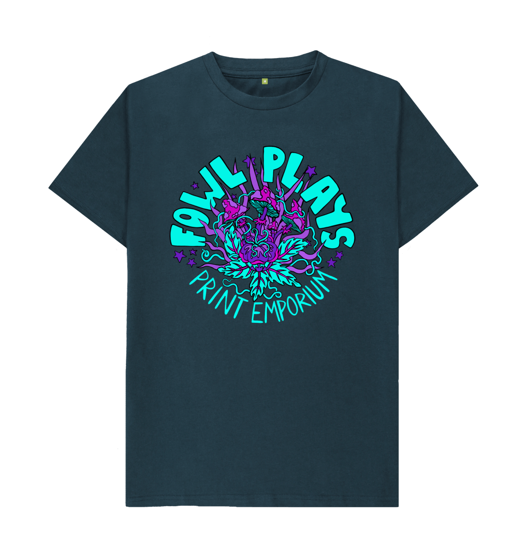 Denim Blue Fowl Plays Print Emporium Unisex Organic Cotton T-shirt Neon