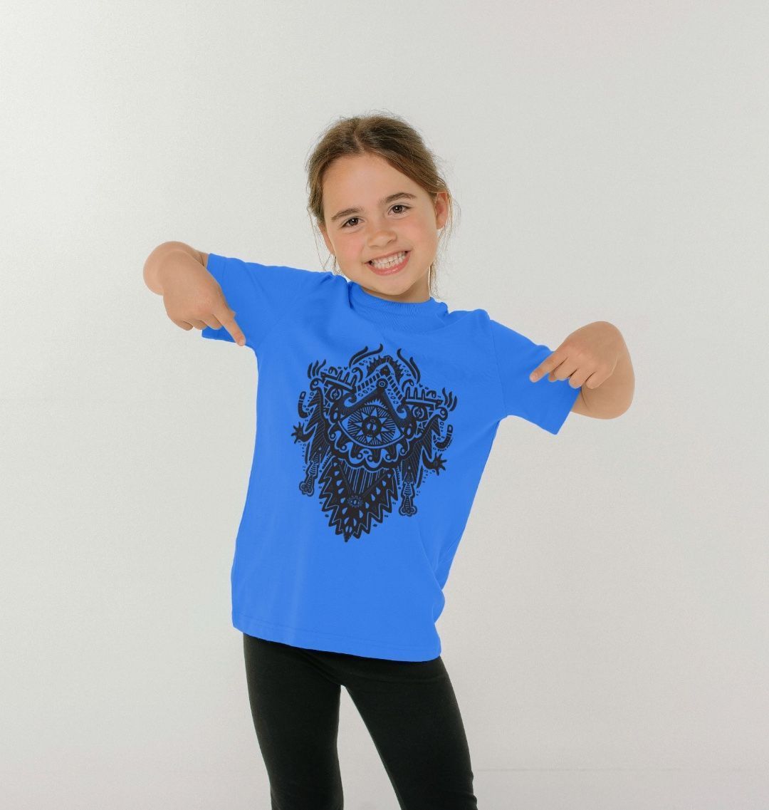 Organic Cotton Bright Blue Kids T-shirt featuring Witch Doctor by Fowl Plays - Sustainable Fashion and Art At Fowl Plays