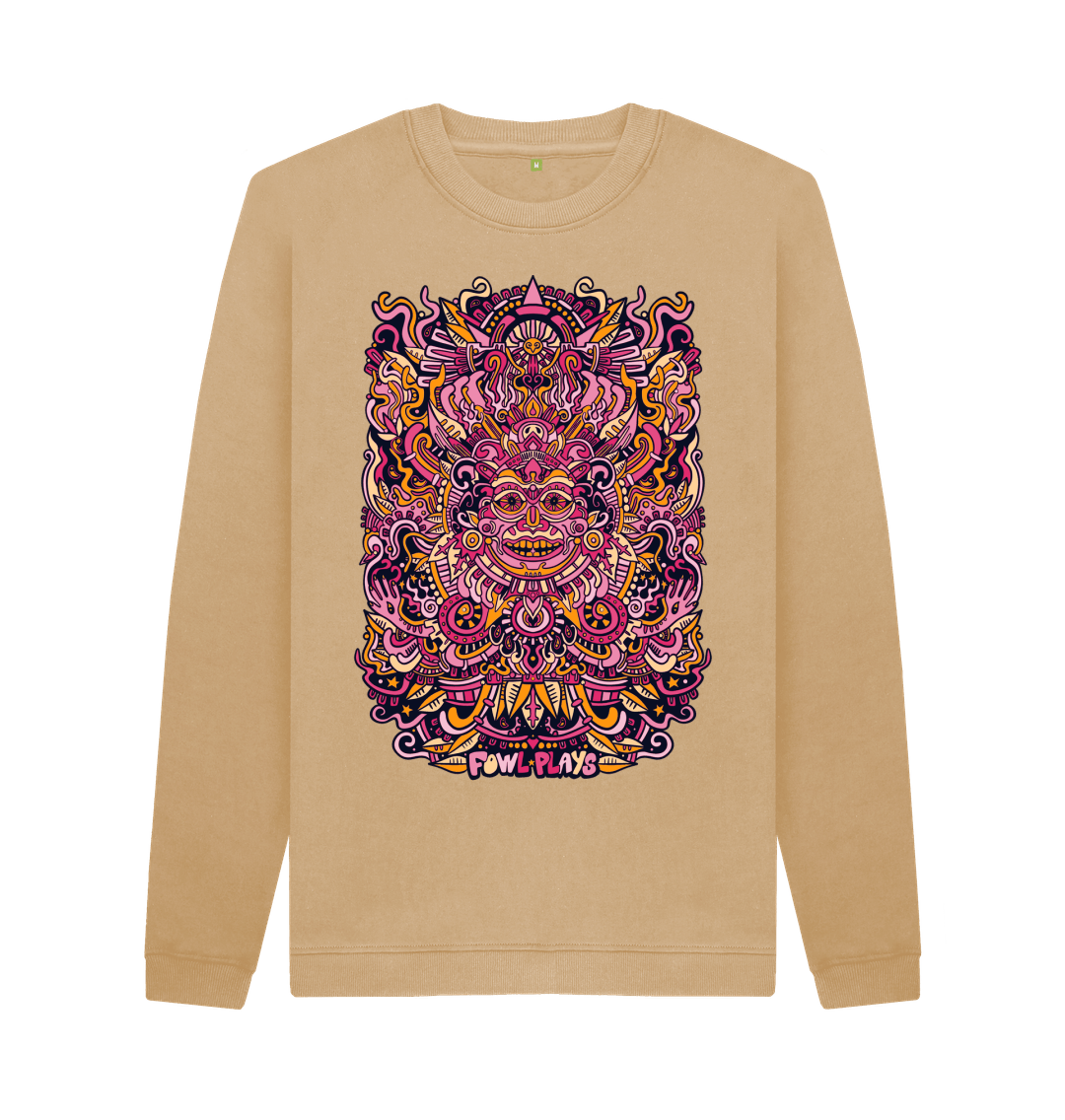 Sand Psychedelic Mask Organic Cotton Unisex Sweater Fire Print