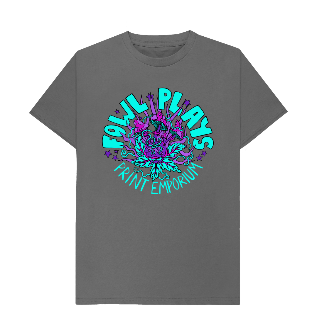 Slate Grey Fowl Plays Print Emporium Unisex Organic Cotton T-shirt Neon