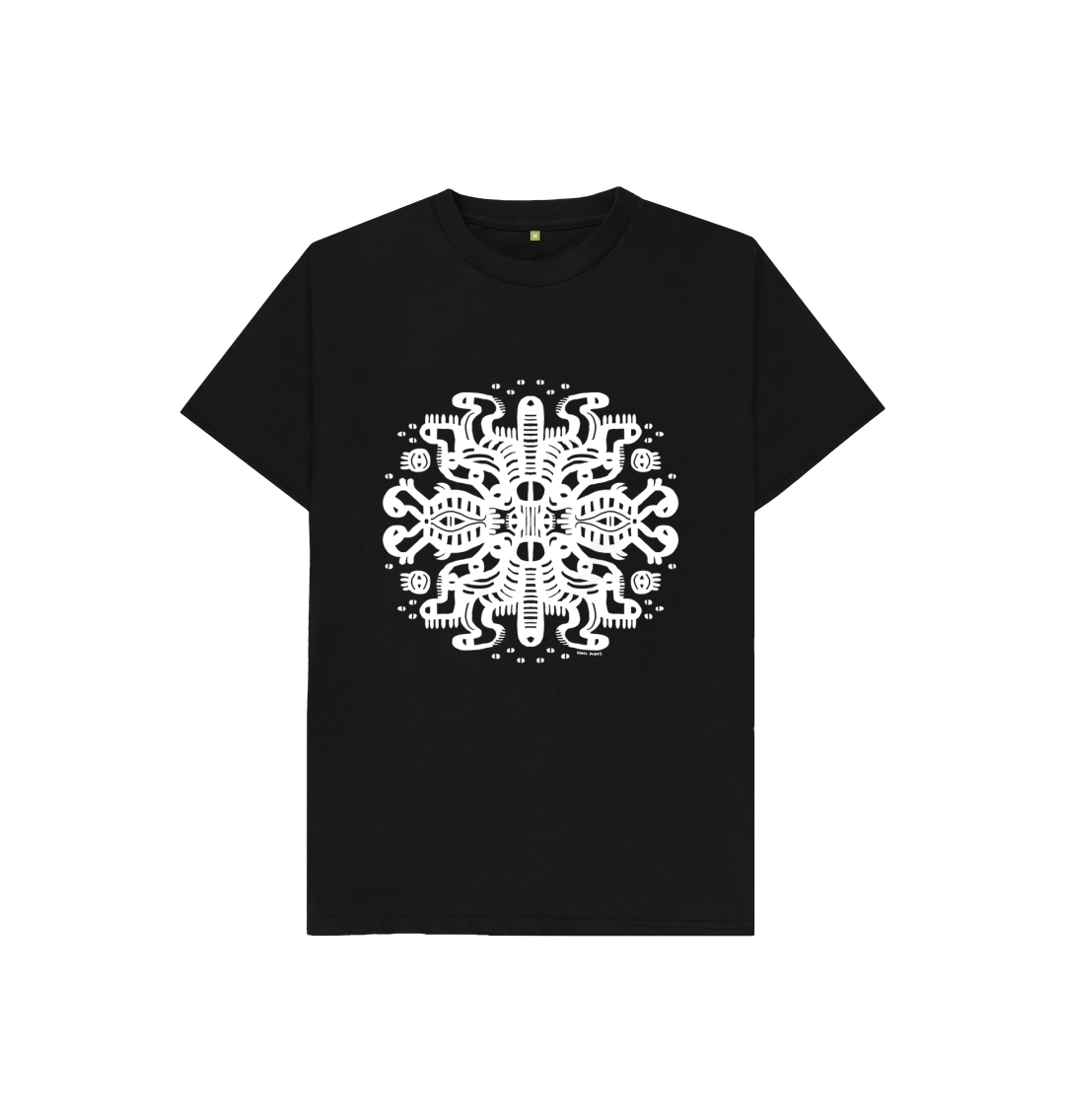 Organic Cotton Black Kids T-shirt featuring Squid Mates White Print by Fowl Plays - Sustainable Fashion and Art At Fowl Plays