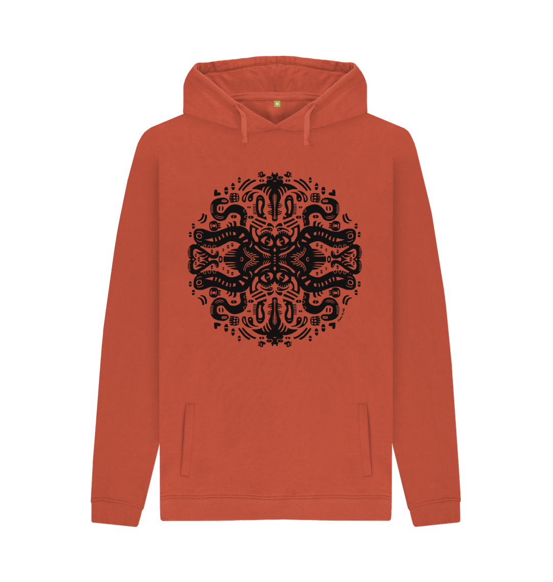 Organic Cotton Rust Hoodie featuring Squid Games by Fowl Plays - Sustainable Fashion and Art At Fowl Plays.