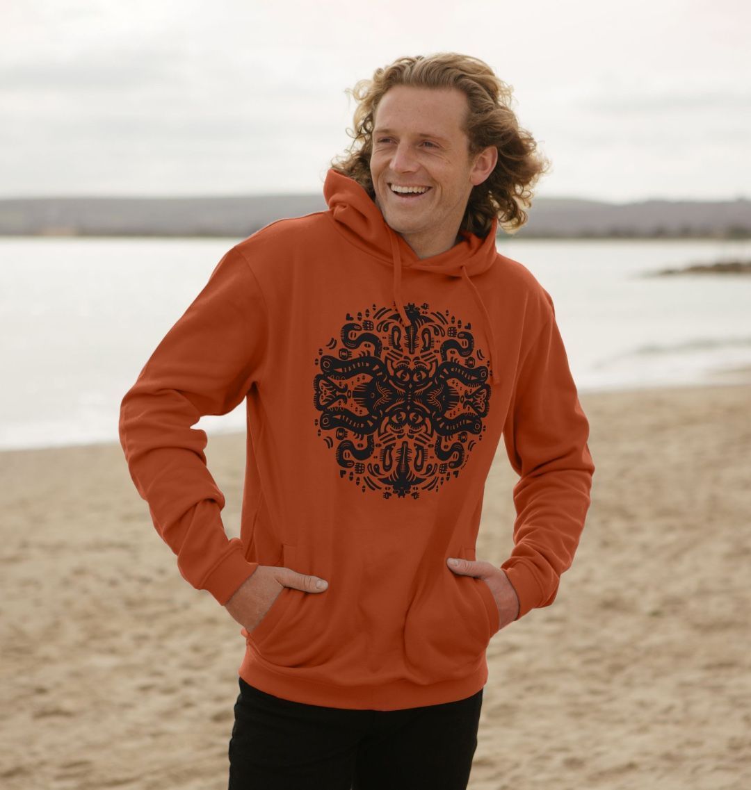 Organic Cotton Rust Hoodie featuring Squid Games by Fowl Plays - Sustainable Fashion and Art At Fowl Plays.