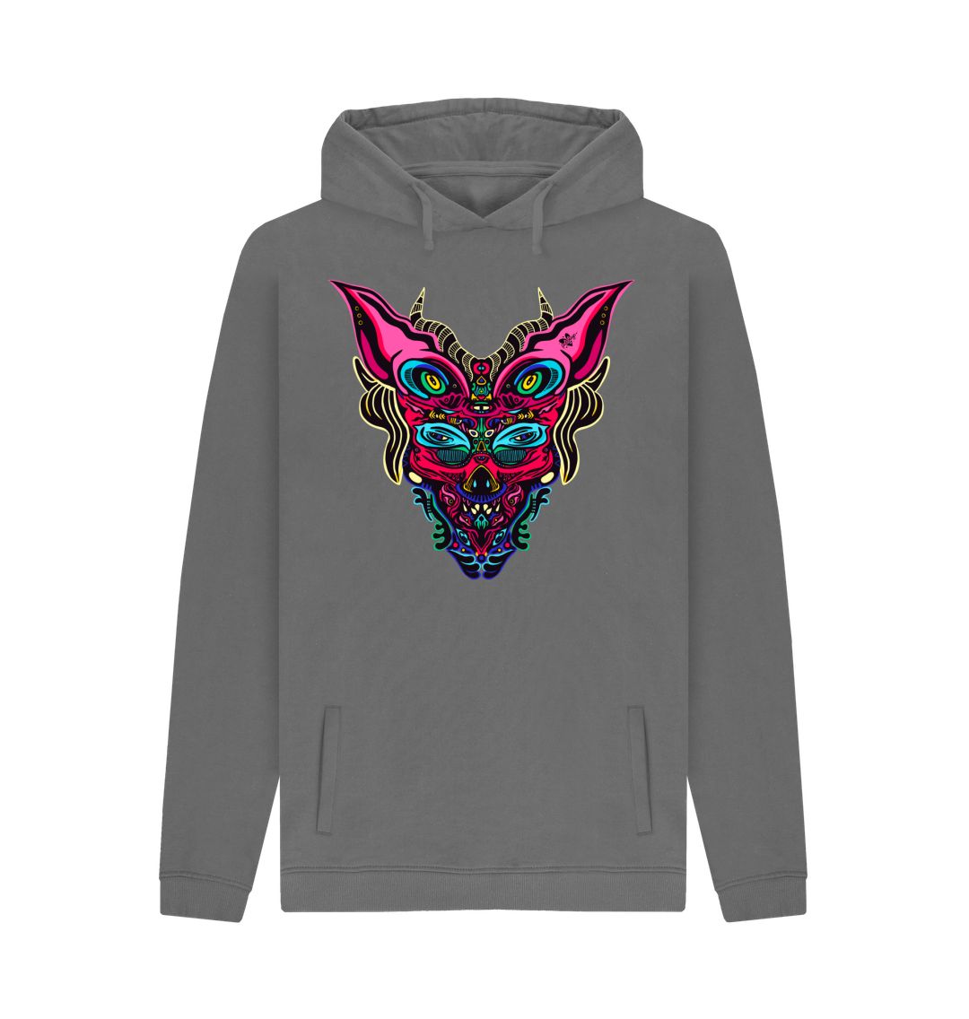 Organic Cotton Slate Grey Hoodie featuring Cyberpunk Dog Boy Pink by Fowl Plays - Sustainable Fashion and Art At Fowl Plays.