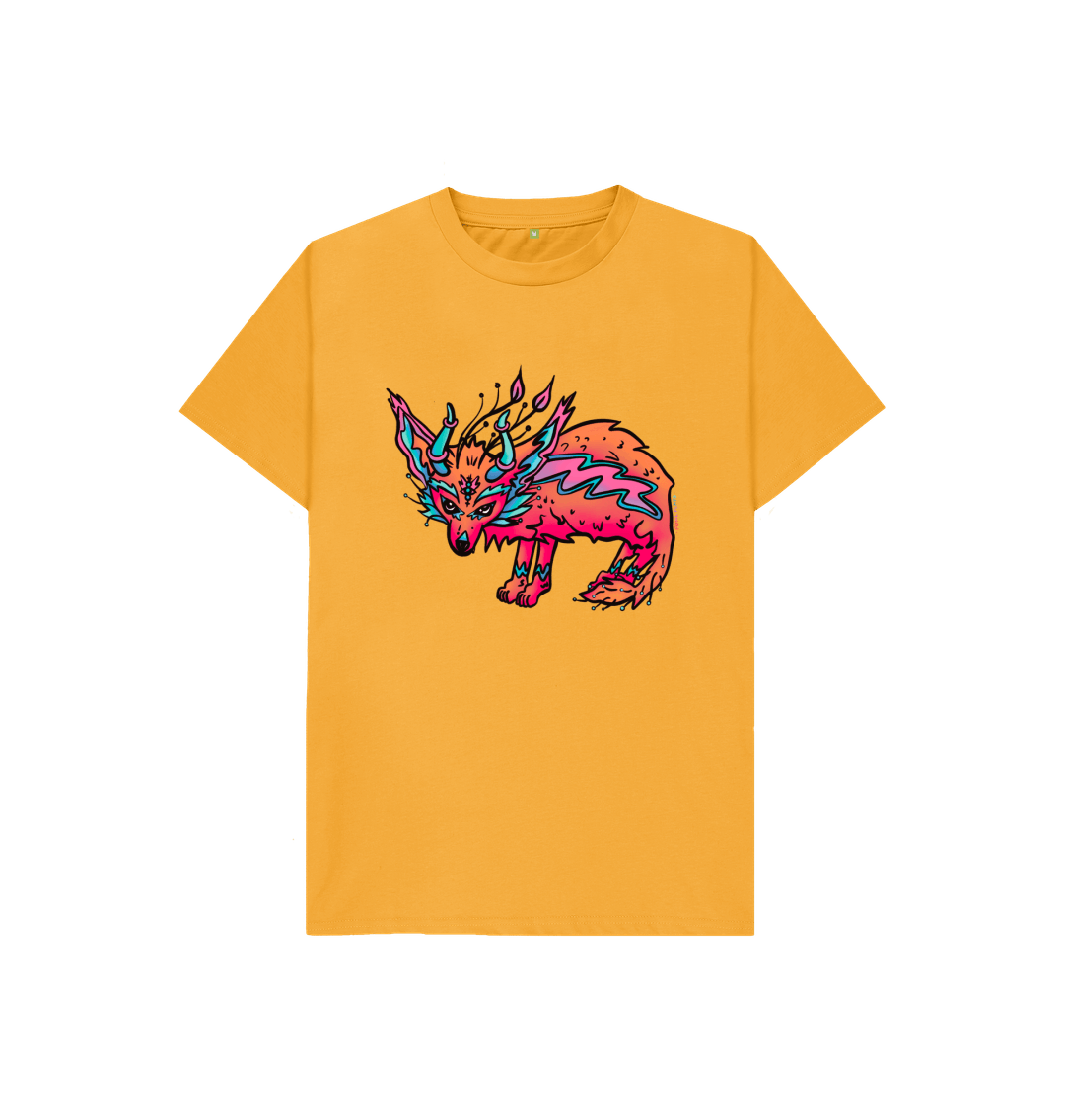 Organic Cotton Mustard Kids T-shirt featuring a fantasy Fennec Fox by Fowl Plays - Sustainable Fashion and Art At Fowl Plays