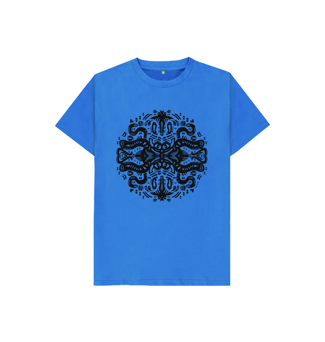 Organic Cotton Bright Blue Kids T-shirt featuring Squid Games by Fowl Plays - Sustainable Fashion and Art At Fowl Plays