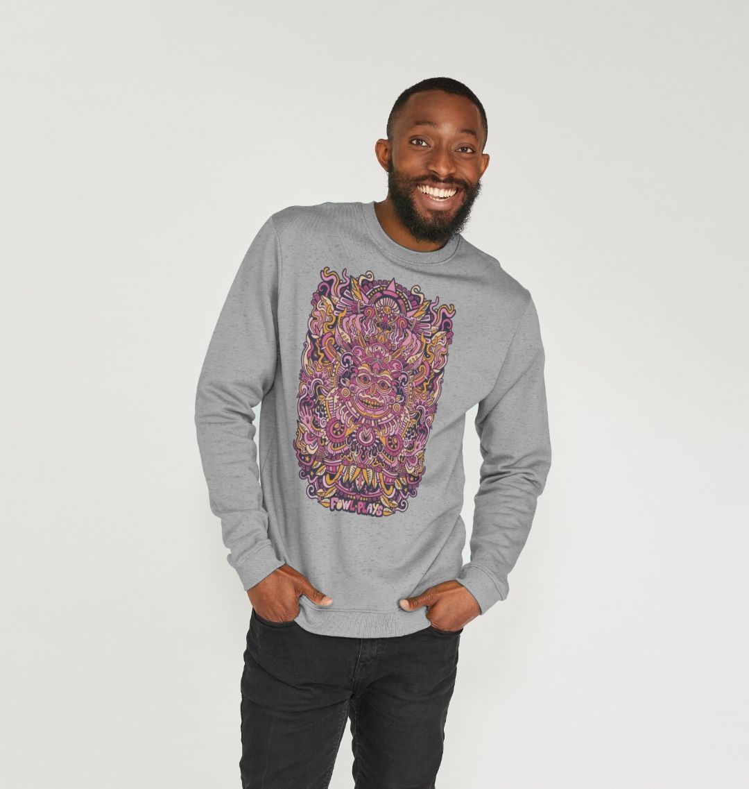 Psychedelic Mask Organic Cotton Unisex Sweater Fire Print