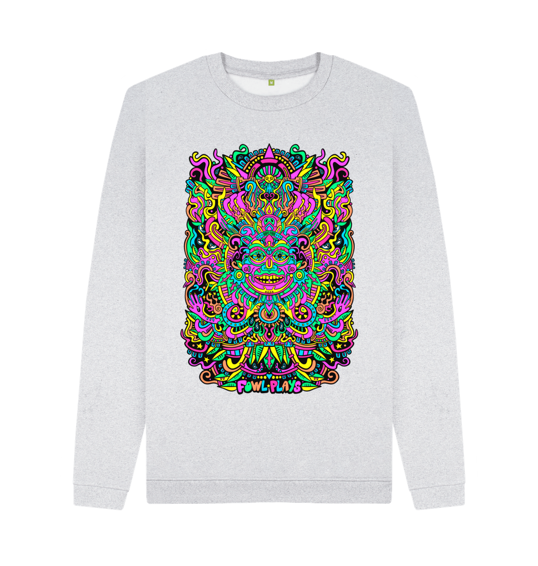 Grey Psychedelic Mask Unisex Organic Cotton Sweater Pastel Print