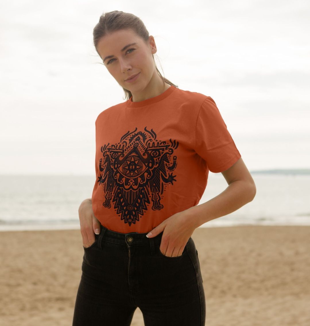 Organic Cotton Rust T-shirt featuring Witch Doctor by Fowl Plays - Sustainable Fashion and Art At Fowl Plays