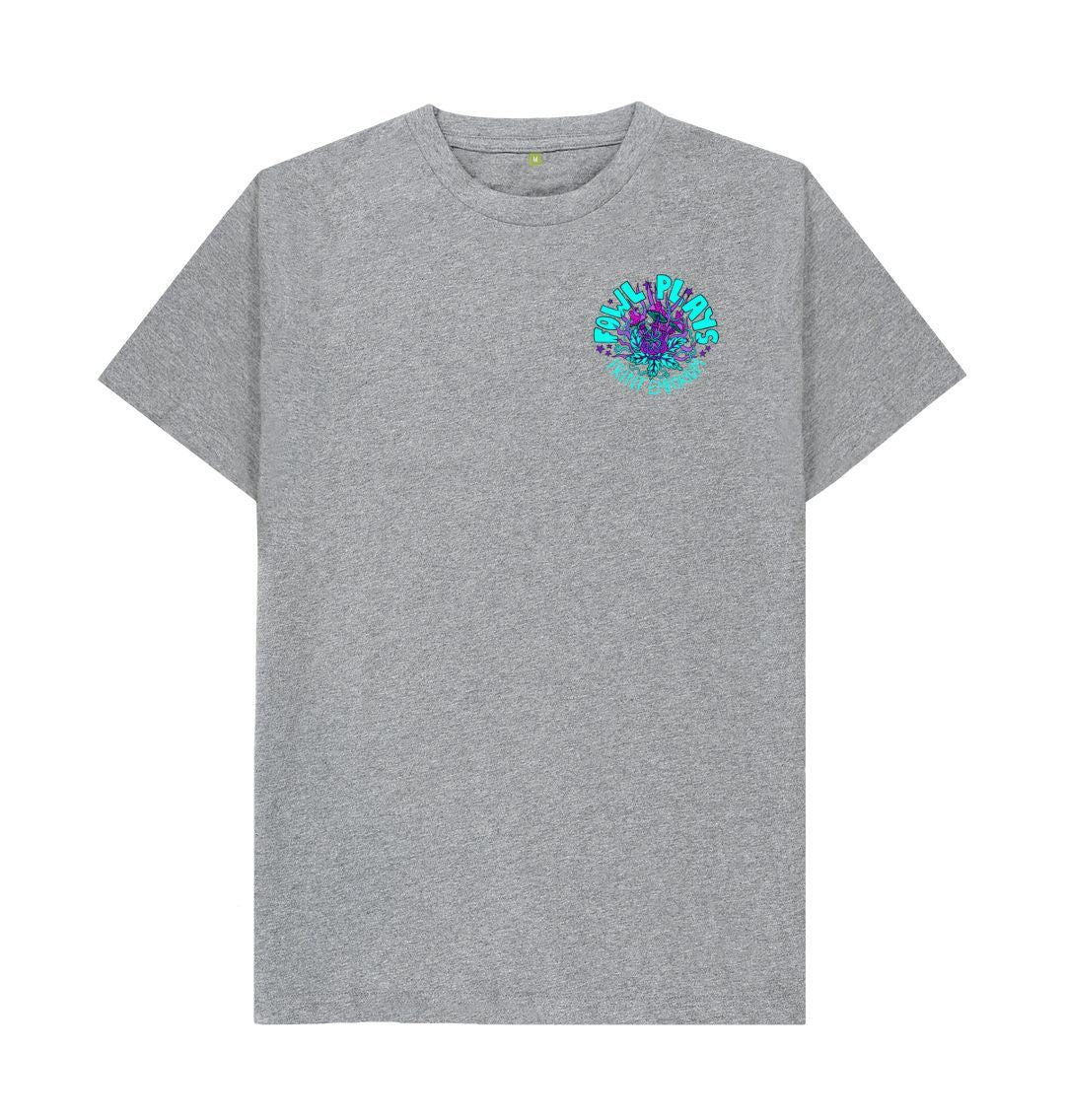 Fowl Plays Print Emporium Mushroom Delight by Fowl Plays Front and Back on Athletic Grey Organic Cotton Unisex T-shirt Sustainable Fashion and Art At Fowl Plays