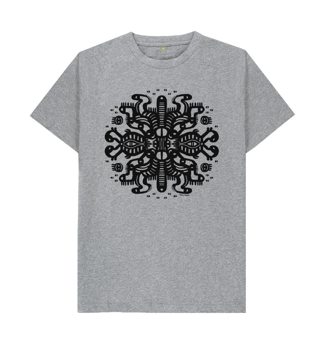 Organic Cotton Athletic Grey T-shirt featuring Squid Mates by Fowl Plays - Sustainable Fashion and Art At Fowl Plays