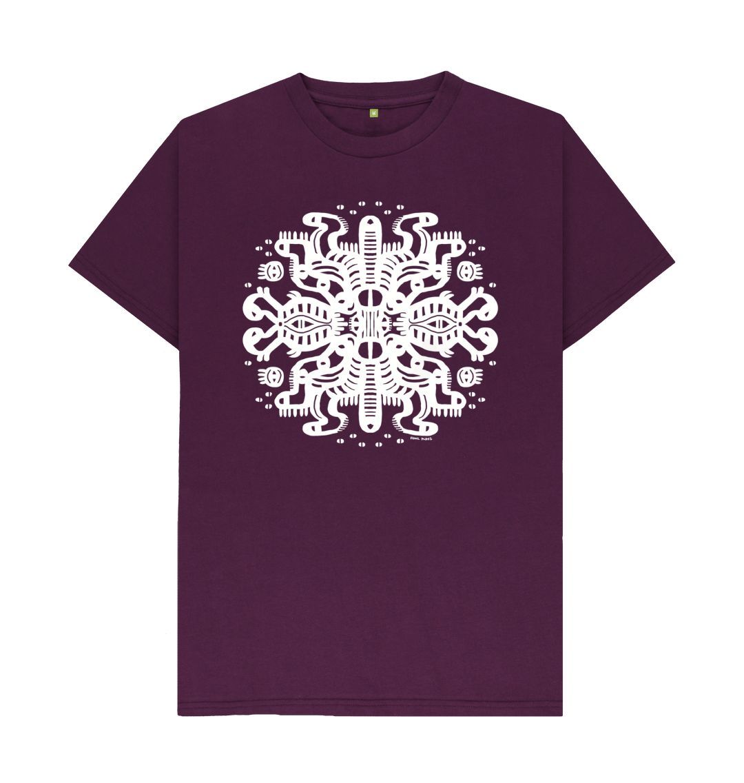 Organic Cotton Purple T-shirt featuring Squid Mates White Print by Fowl Plays - Sustainable Fashion and Art At Fowl Plays