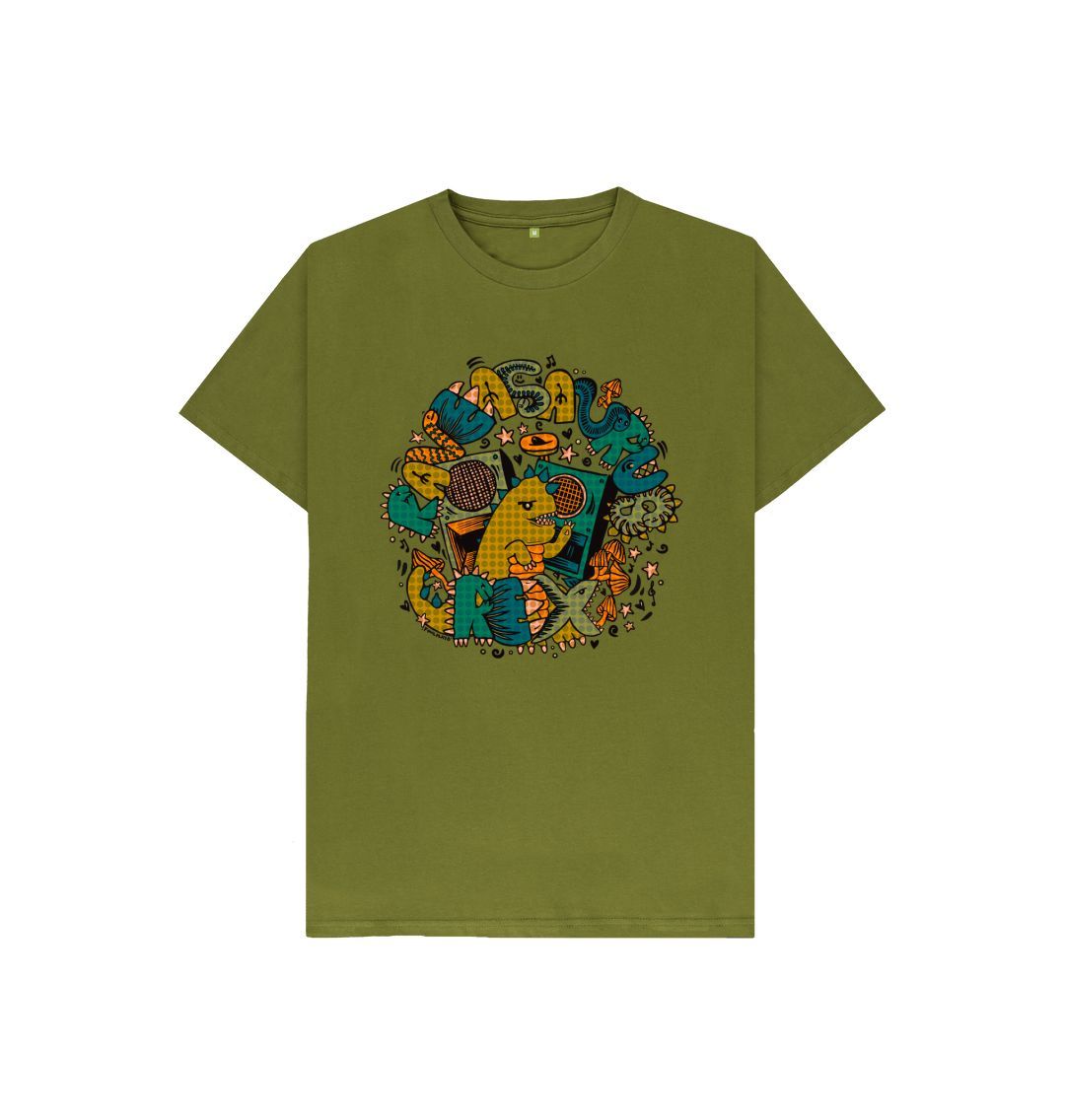 Moss Green Raveasaurus Rex Dinosaur Kids Unisex Organic Cotton T-shirt Moss Green