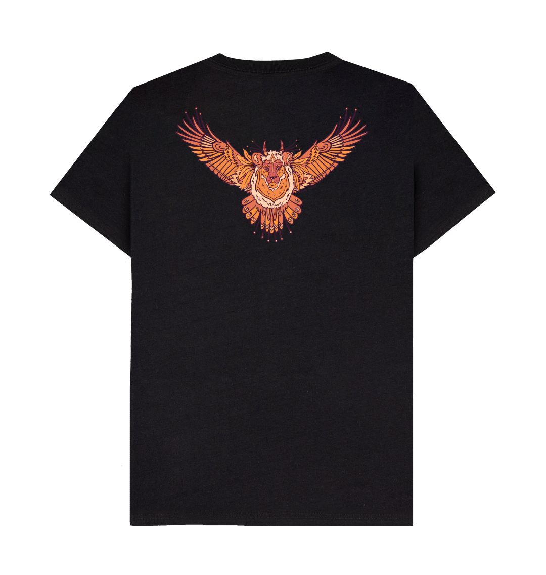 Black Flying Fire Lion Unisex Front & Back T-shirt