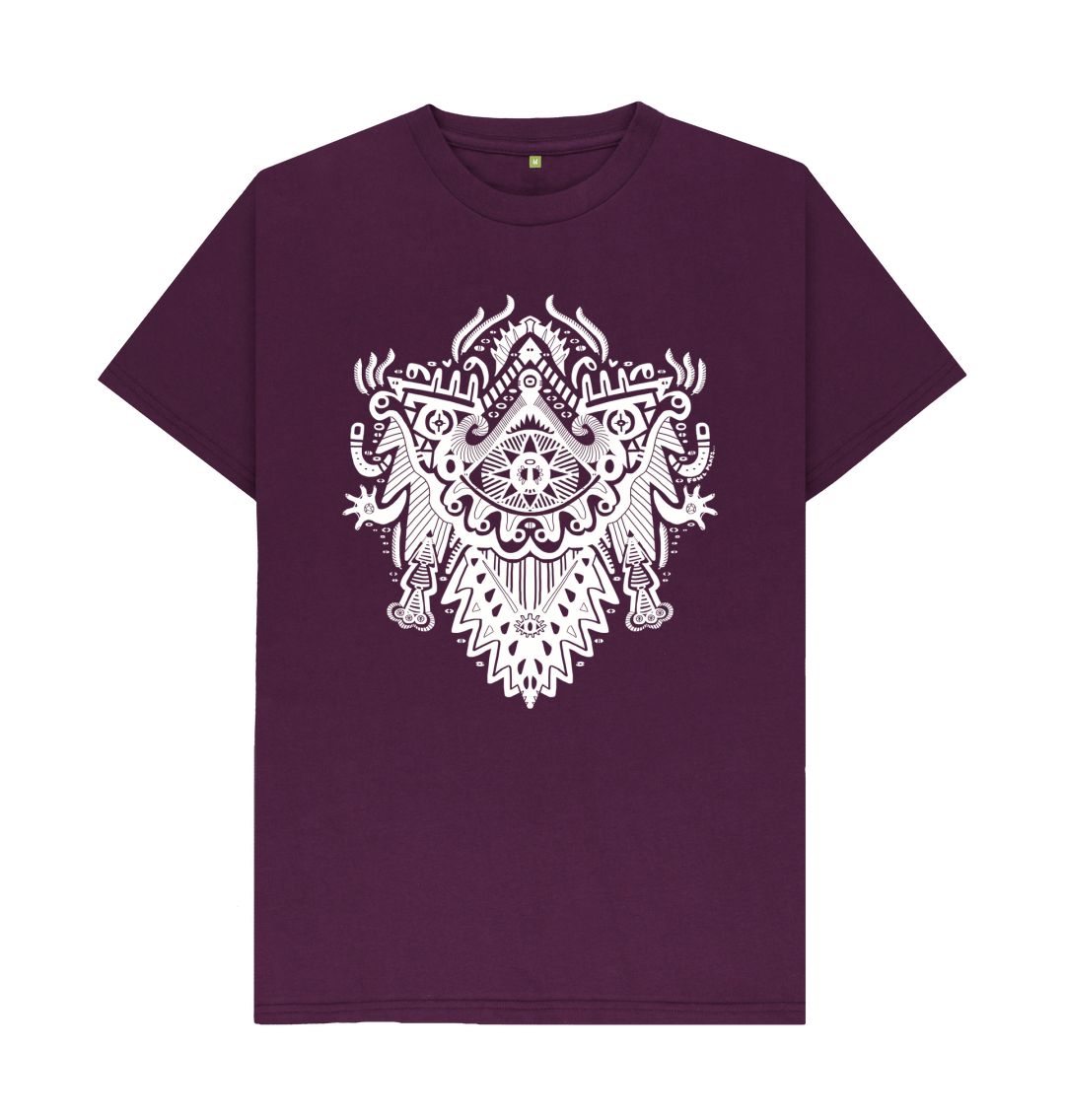 Organic Cotton Purple T-shirt featuring Witch Doctor White Print by Fowl Plays - Sustainable Fashion and Art At Fowl Plays