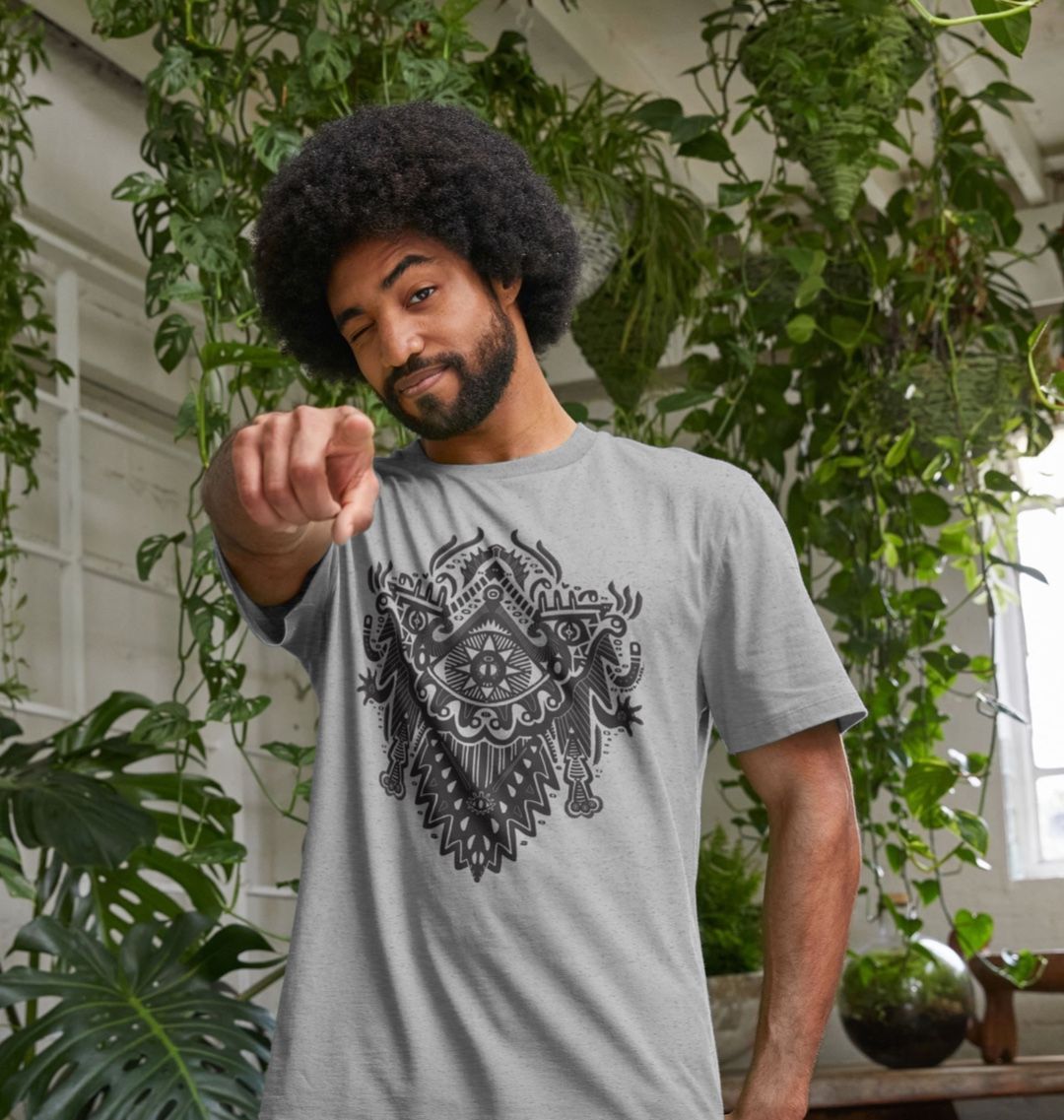 Organic Cotton Athletic Grey T-shirt featuring Witch Doctor by Fowl Plays - Sustainable Fashion and Art At Fowl Plays