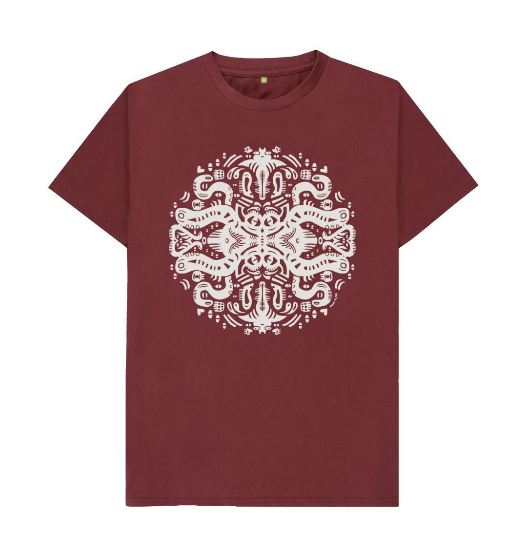 Organic Cotton Red Wine T-shirt featuring Squid Games White by Fowl Plays - Sustainable Fashion and Art At Fowl Plays