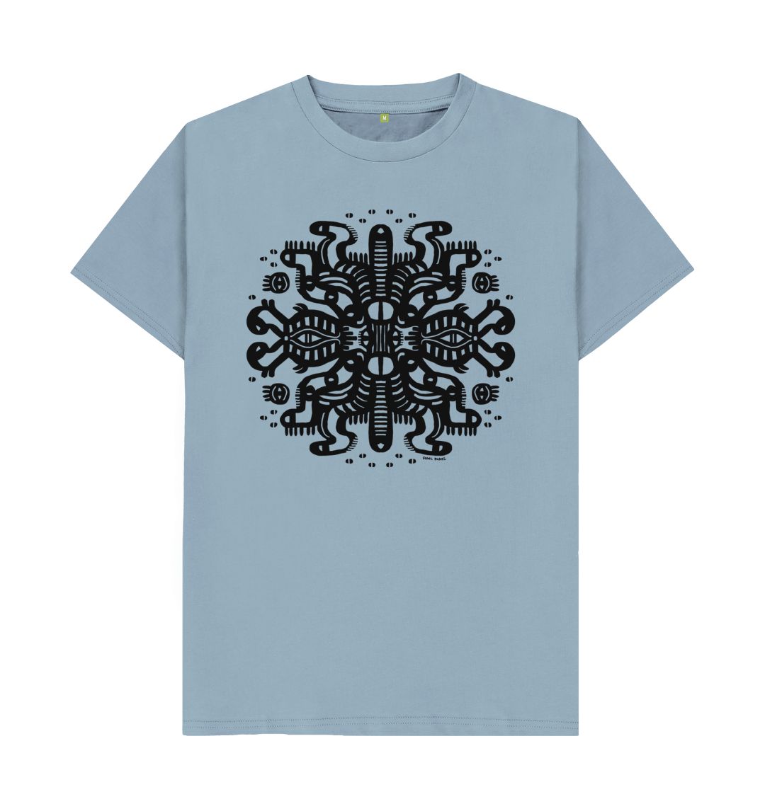 Organic Cotton Stone Blue T-shirt featuring Squid Mates by Fowl Plays - Sustainable Fashion and Art At Fowl Plays