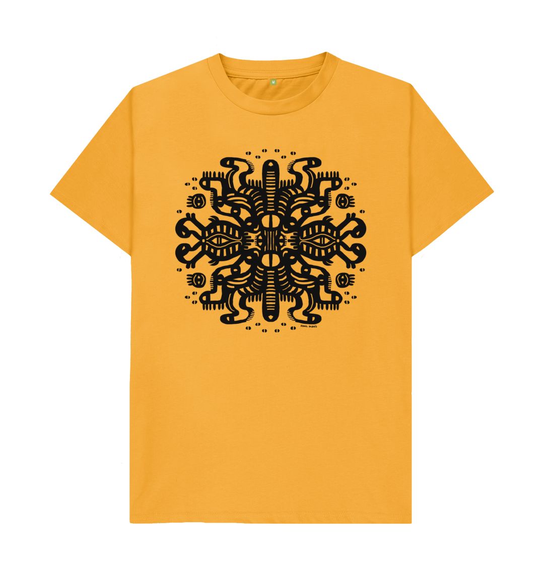 Organic Cotton Mustard T-shirt featuring Squid Mates by Fowl Plays - Sustainable Fashion and Art At Fowl Plays