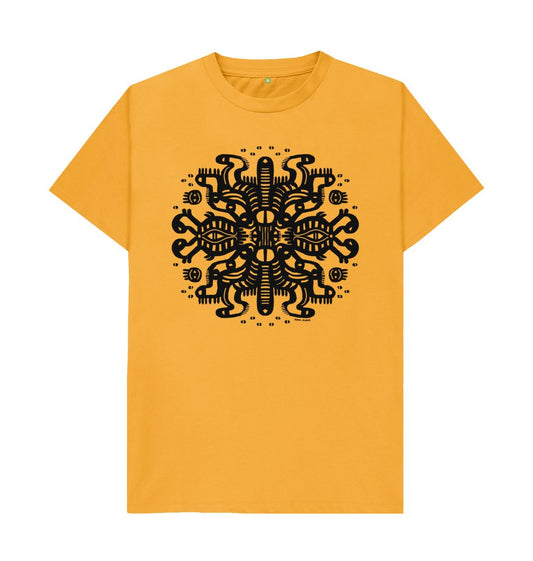 Organic Cotton Mustard T-shirt featuring Squid Mates by Fowl Plays - Sustainable Fashion and Art At Fowl Plays