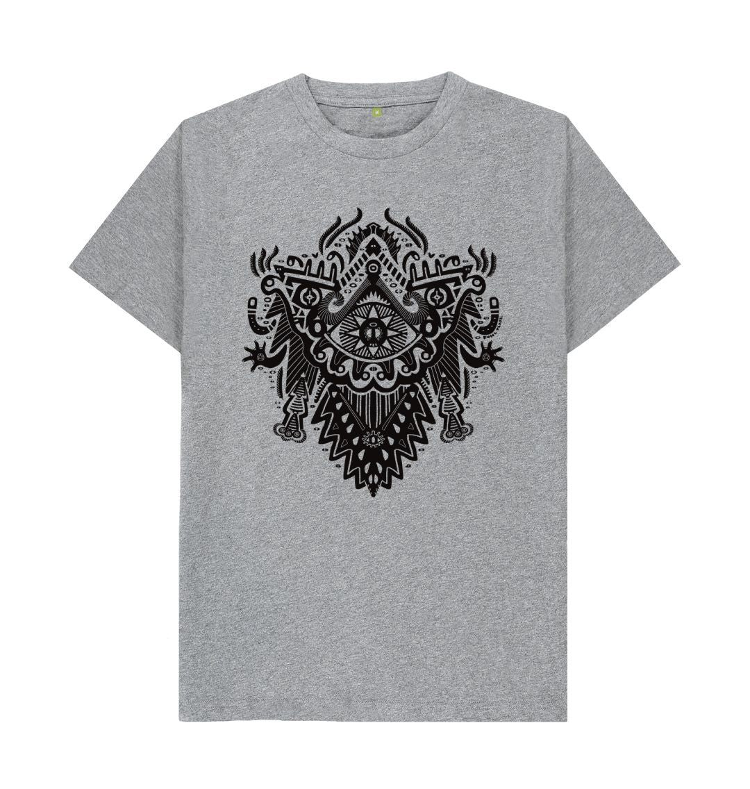 Organic Cotton Athletic Grey T-shirt featuring Witch Doctor by Fowl Plays - Sustainable Fashion and Art At Fowl Plays