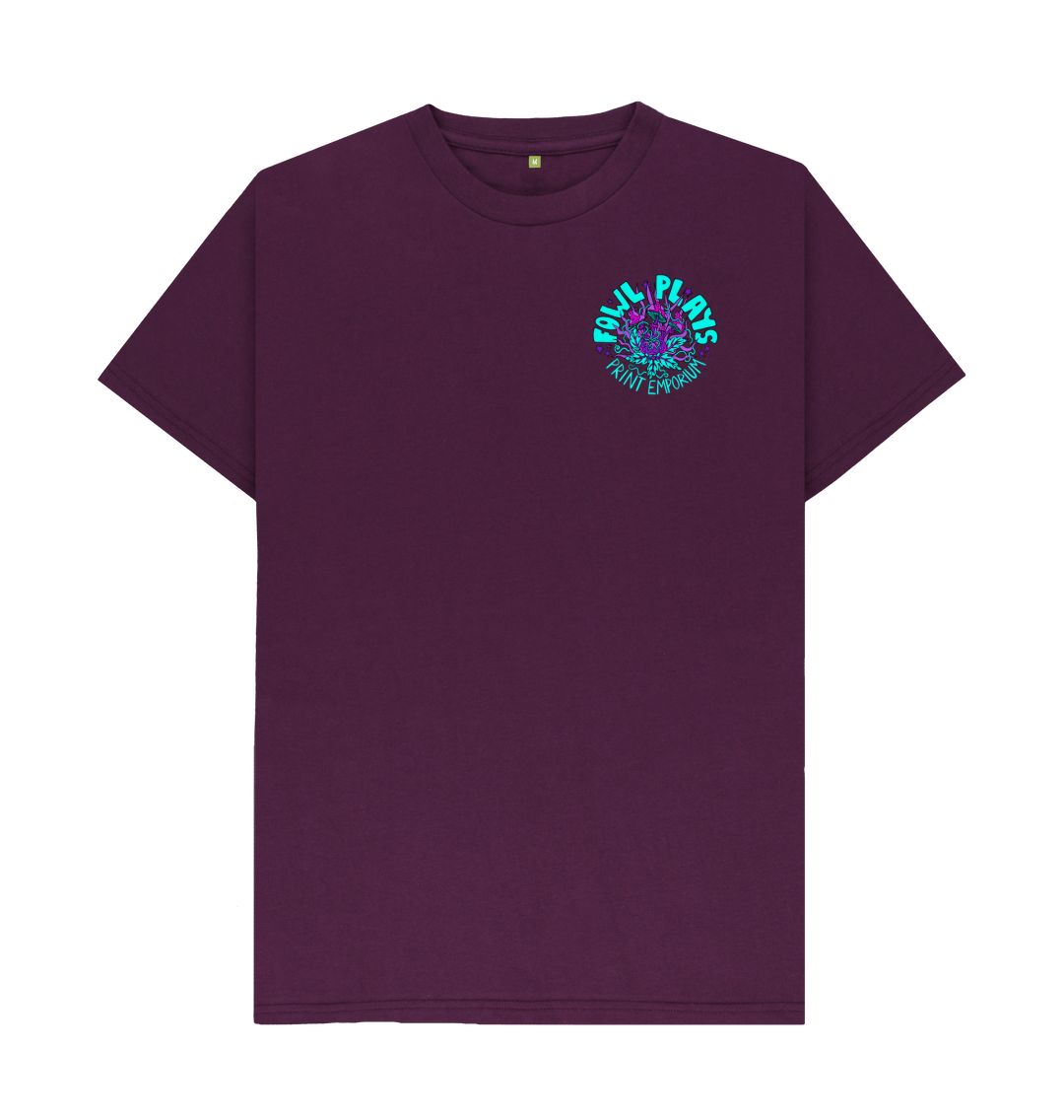 Fowl Plays Print Emporium Mushroom Delight by Fowl Plays Front and Back on Purple Organic Cotton Unisex T-shirt Sustainable Fashion and Art At Fowl Plays