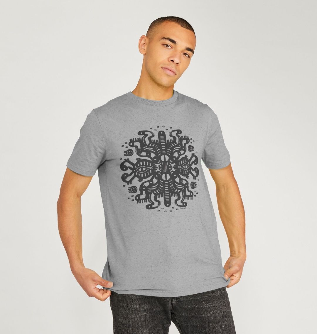 Organic Cotton Athletic Grey T-shirt featuring Squid Mates by Fowl Plays - Sustainable Fashion and Art At Fowl Plays