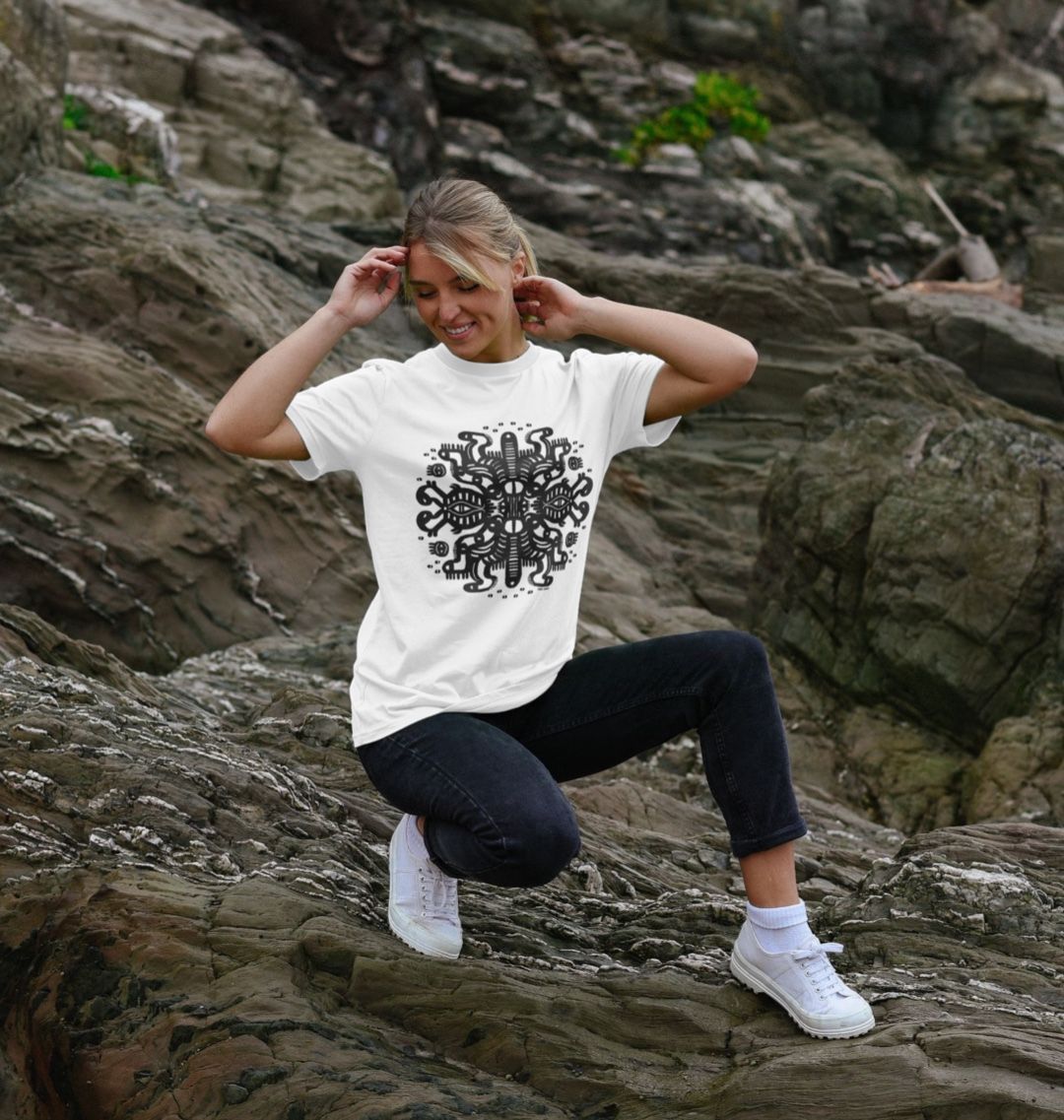 Organic Cotton White T-shirt featuring Squid Mates by Fowl Plays - Sustainable Fashion and Art At Fowl Plays