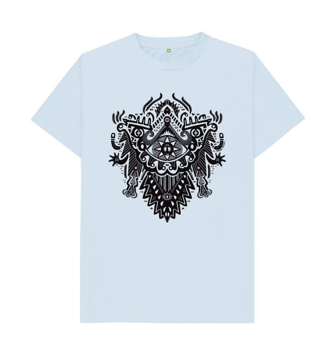 Organic Cotton Sky Blue T-shirt featuring Witch Doctor by Fowl Plays - Sustainable Fashion and Art At Fowl Plays