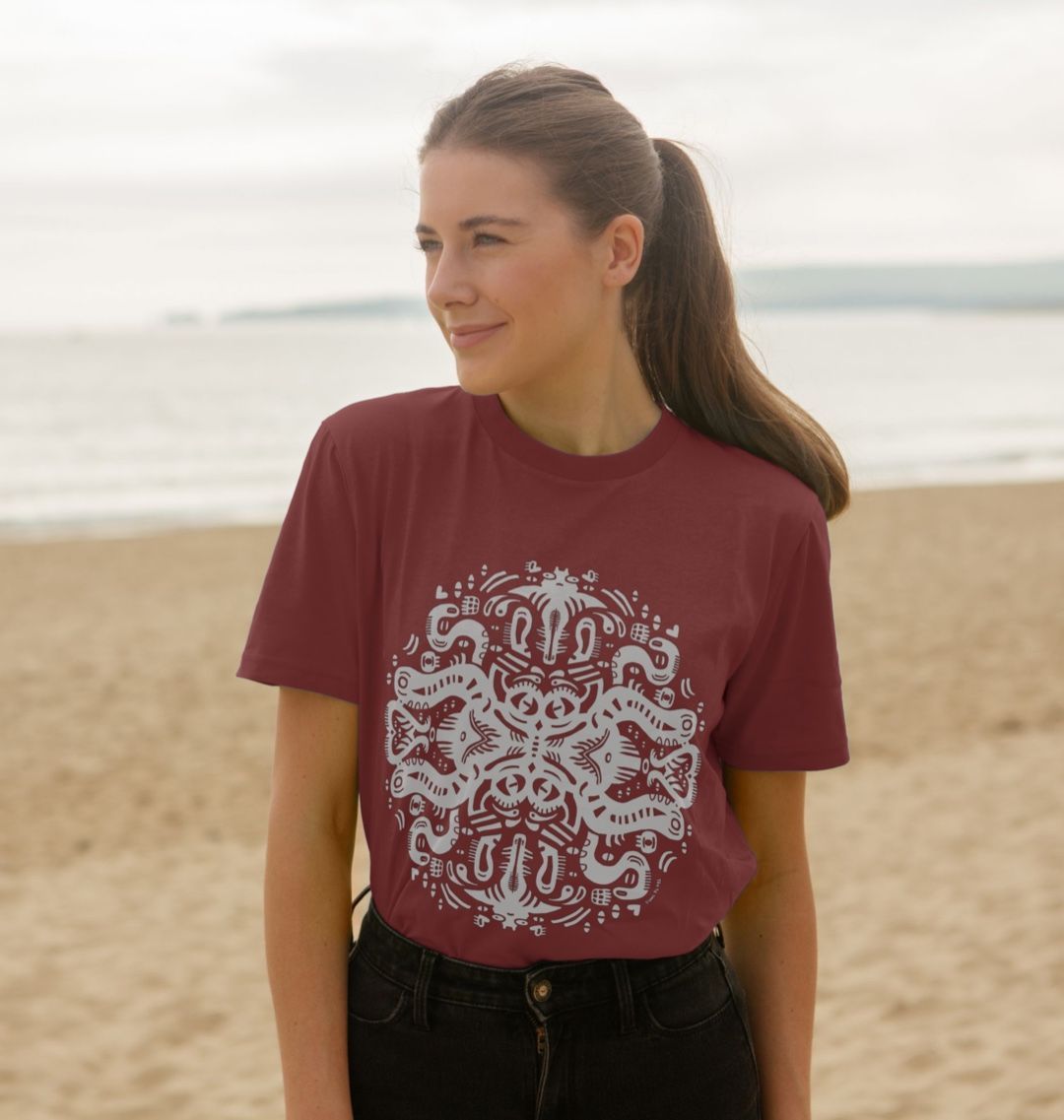 Organic Cotton Red Wine T-shirt featuring Squid Games White by Fowl Plays - Sustainable Fashion and Art At Fowl Plays